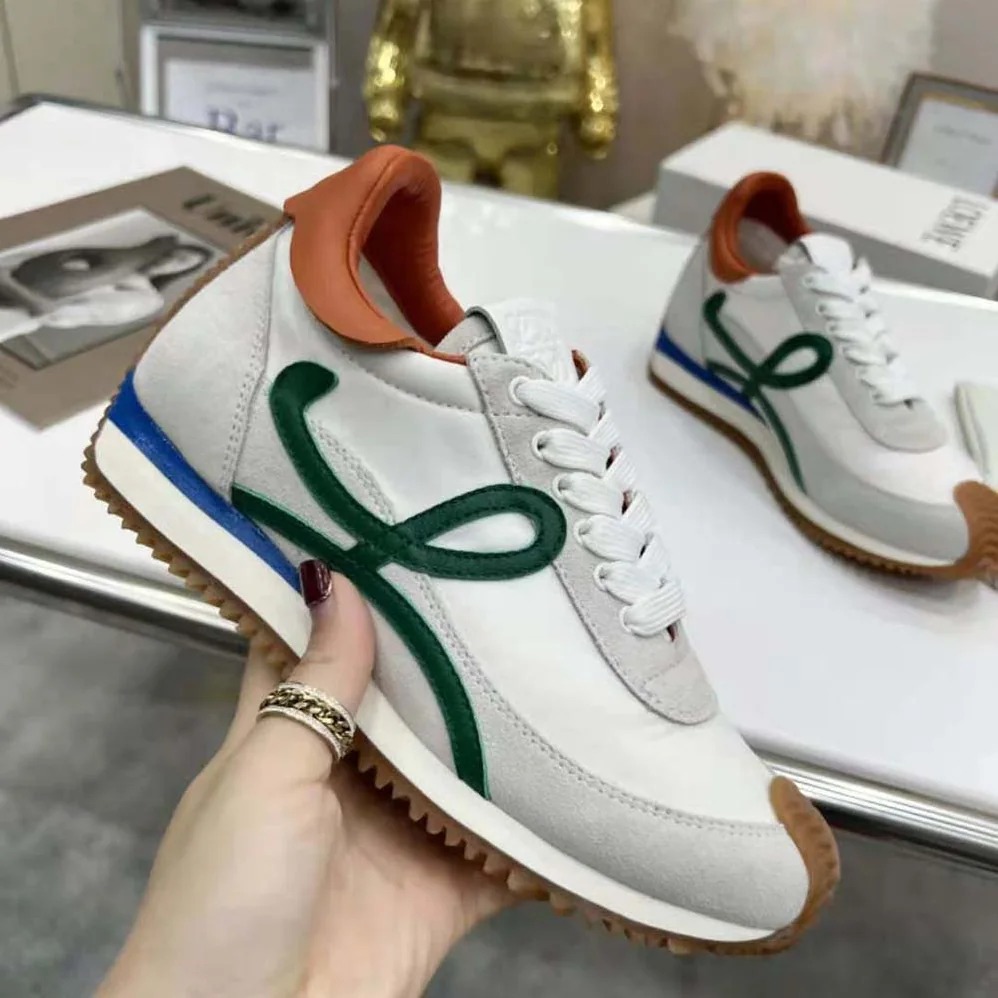 Loewe Flow Runner in Nylon and Calfskin for Women in Green Loewe Flow Runner in Nylon and Calfskin for Women in Green