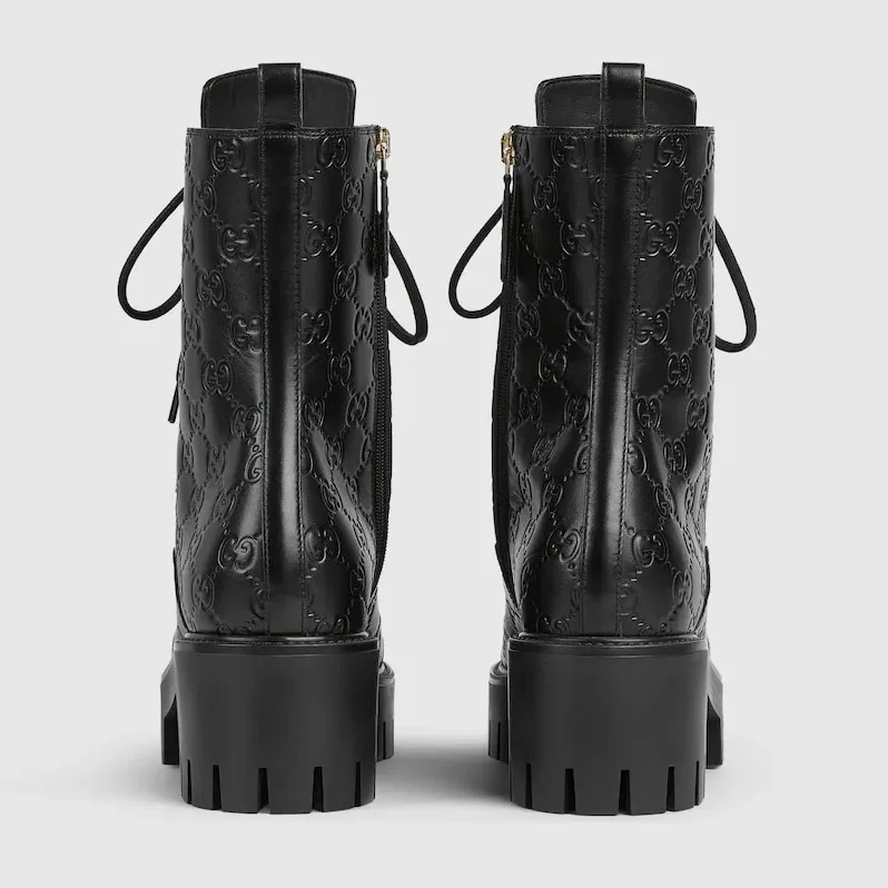 Gucci Lace-Up Ankle Boots With GG Black Gucci Lace-Up Ankle Boots With GG Black
