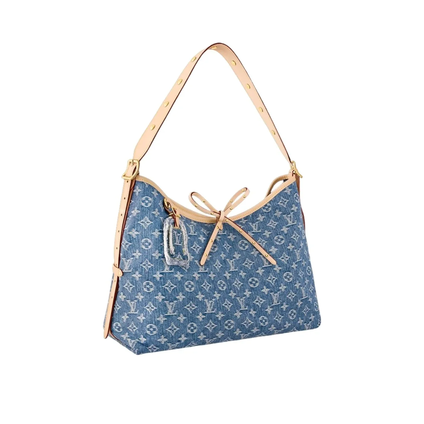 Louis Vuitton CarryAll MM Shoulder Bag in Blue Denim Gold Hardware