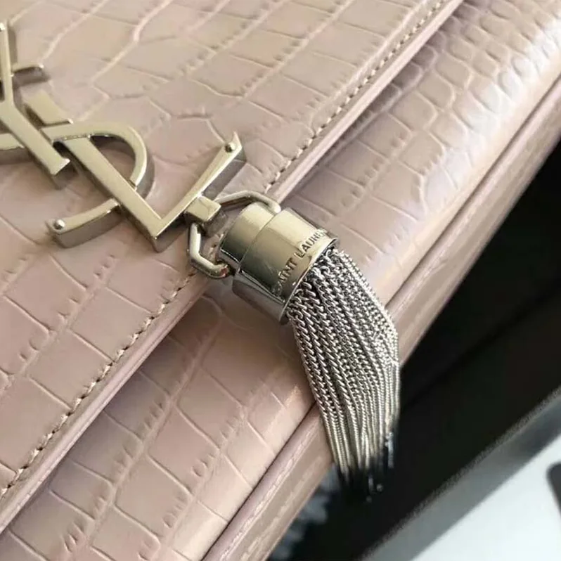 Saint Laurent YSL Kate Small Tassel Embossed Crocodile Shiny for Women in Pink