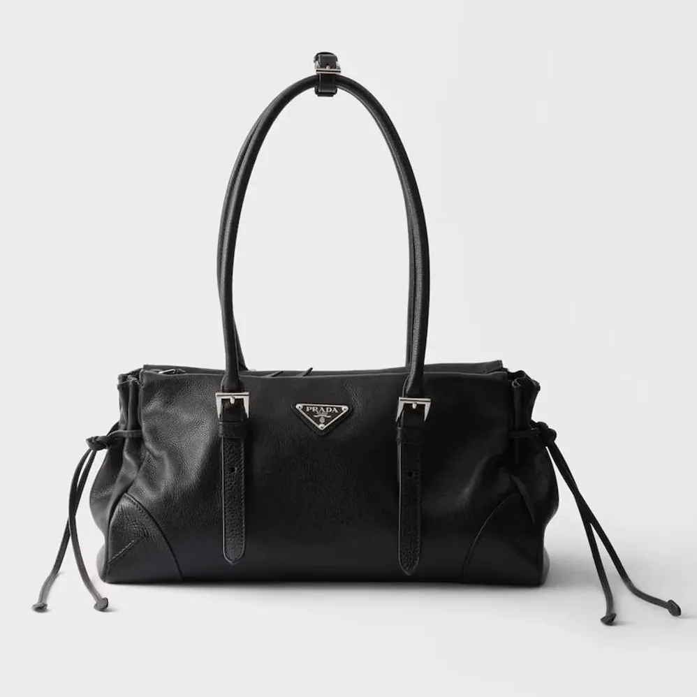 Prada Bonnie Medium Antiqued Leather Tote Bag for Women in Black