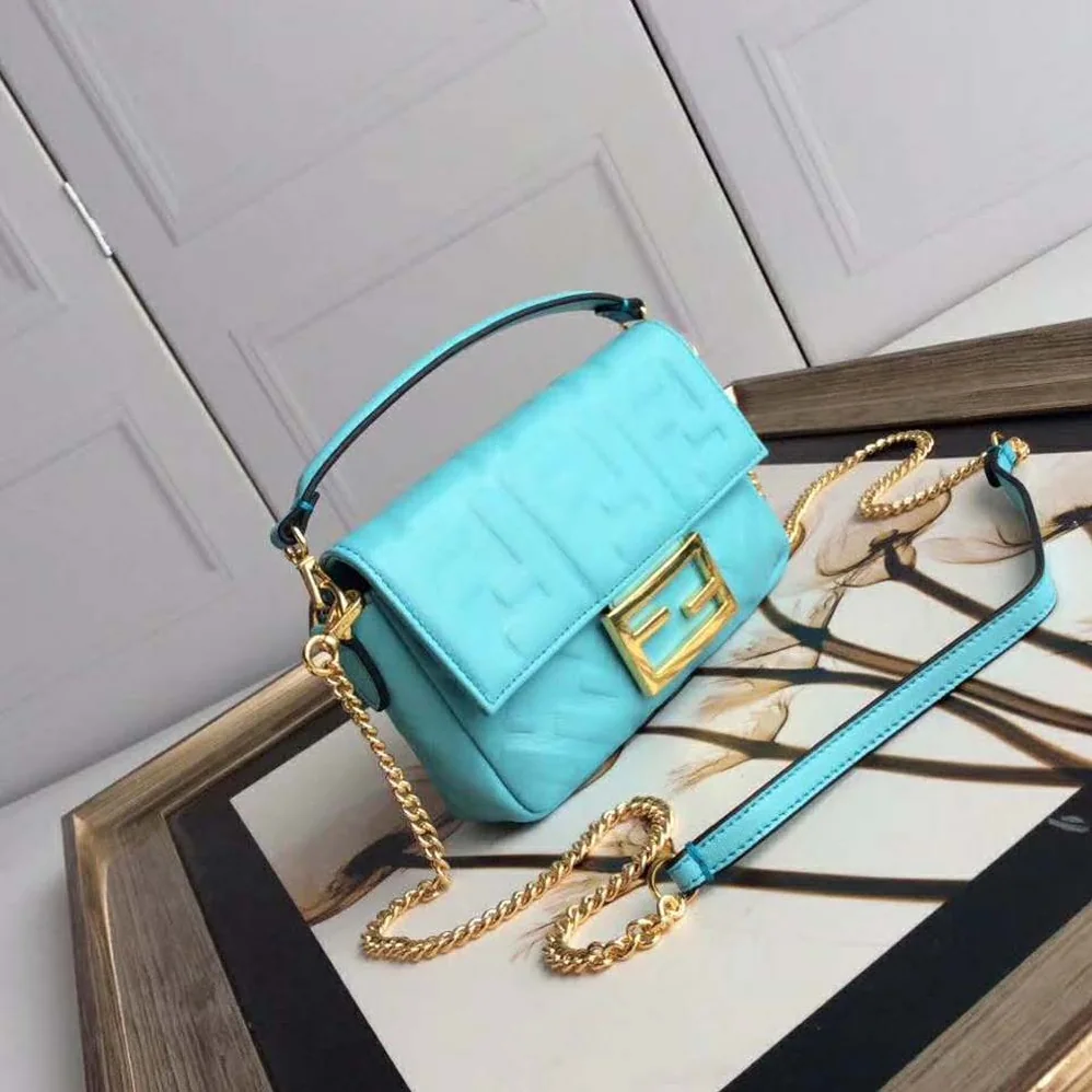 Fendi Iconic Baguette Leather Bag in Mini Size for Women in Aqua Fendi Iconic Baguette Leather Bag in Mini Size for Women in Aqua