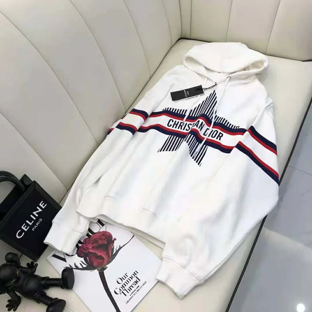 Dior Dioralps Hooded Sweatshirt White Three-Tone Dior Star Cotton Jersey for Women Dior Dioralps Hooded Sweatshirt White Three-Tone Dior Star Cotton Jersey for Women