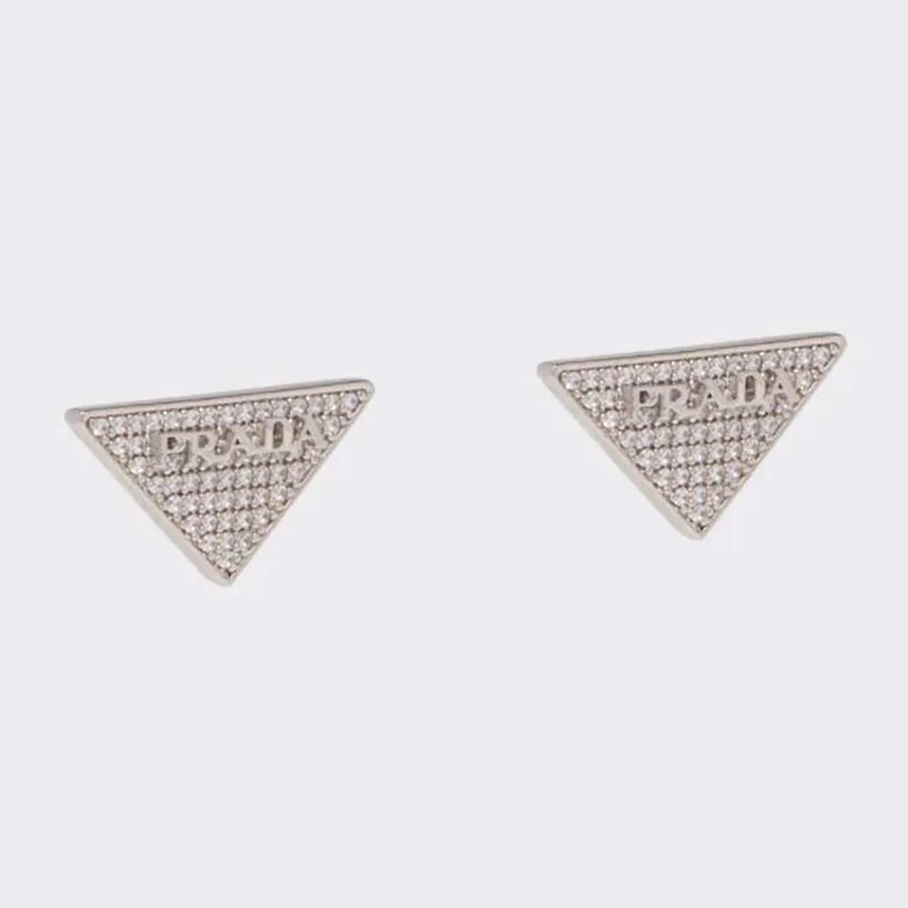 Prada Crystal Logo Jewels Zirconia Earrings for Women in Silver