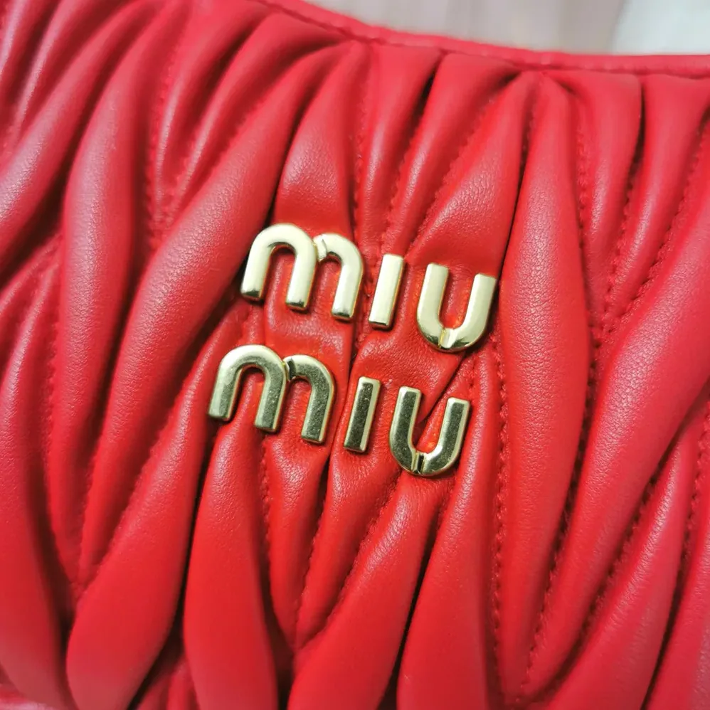 Miu Miu Wander Matelassé Nappa Leather Hobo Bag for Women in Red