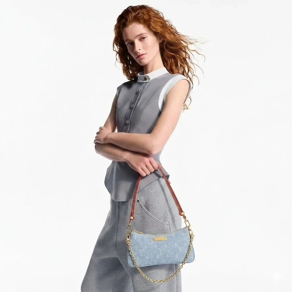 Louis Vuitton Liv Pochette Shoulder Bag in Blue Gold Hardware