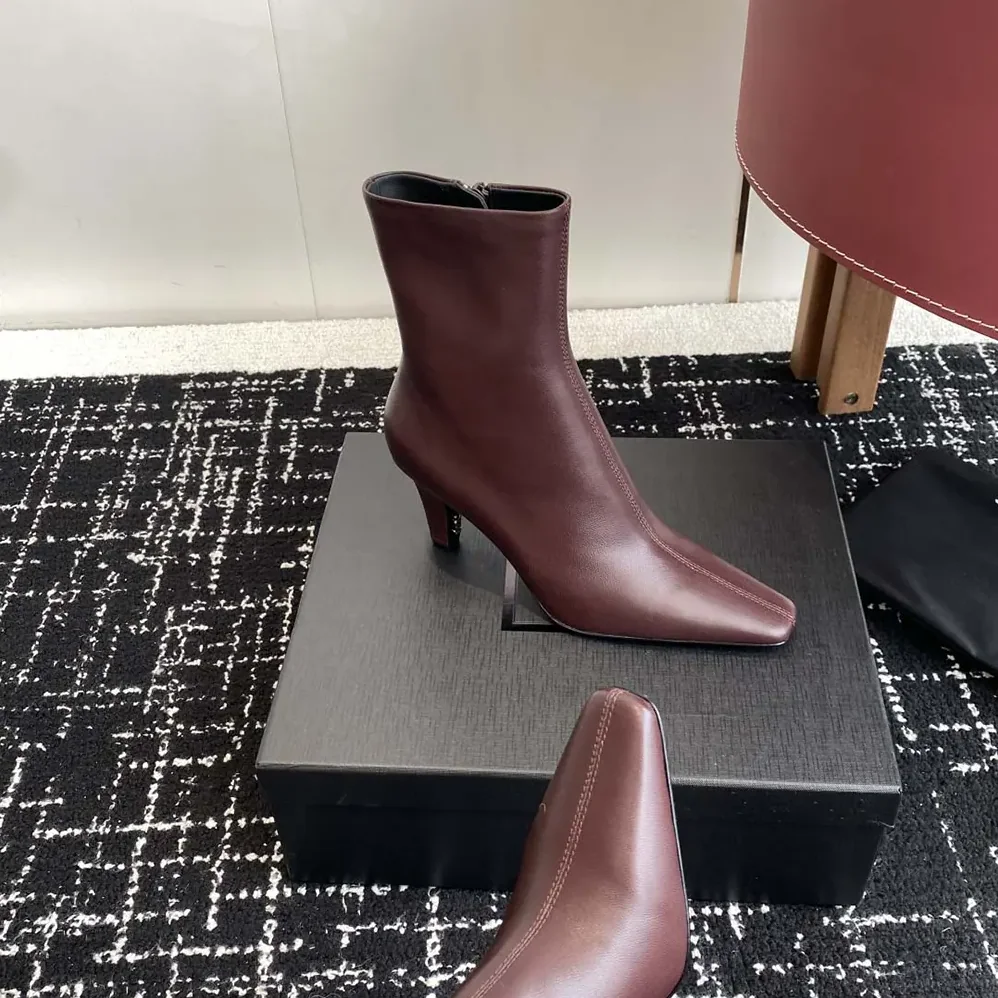 Saint Laurent YSL Jill Booties In Smooth Leather for Women in Maroon
