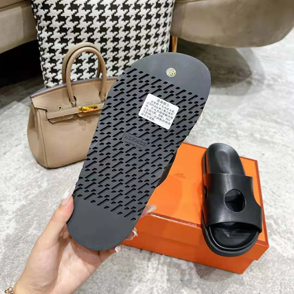 Hermes Edith Sandal in Calfskin with Perforated Upper for Women in Black