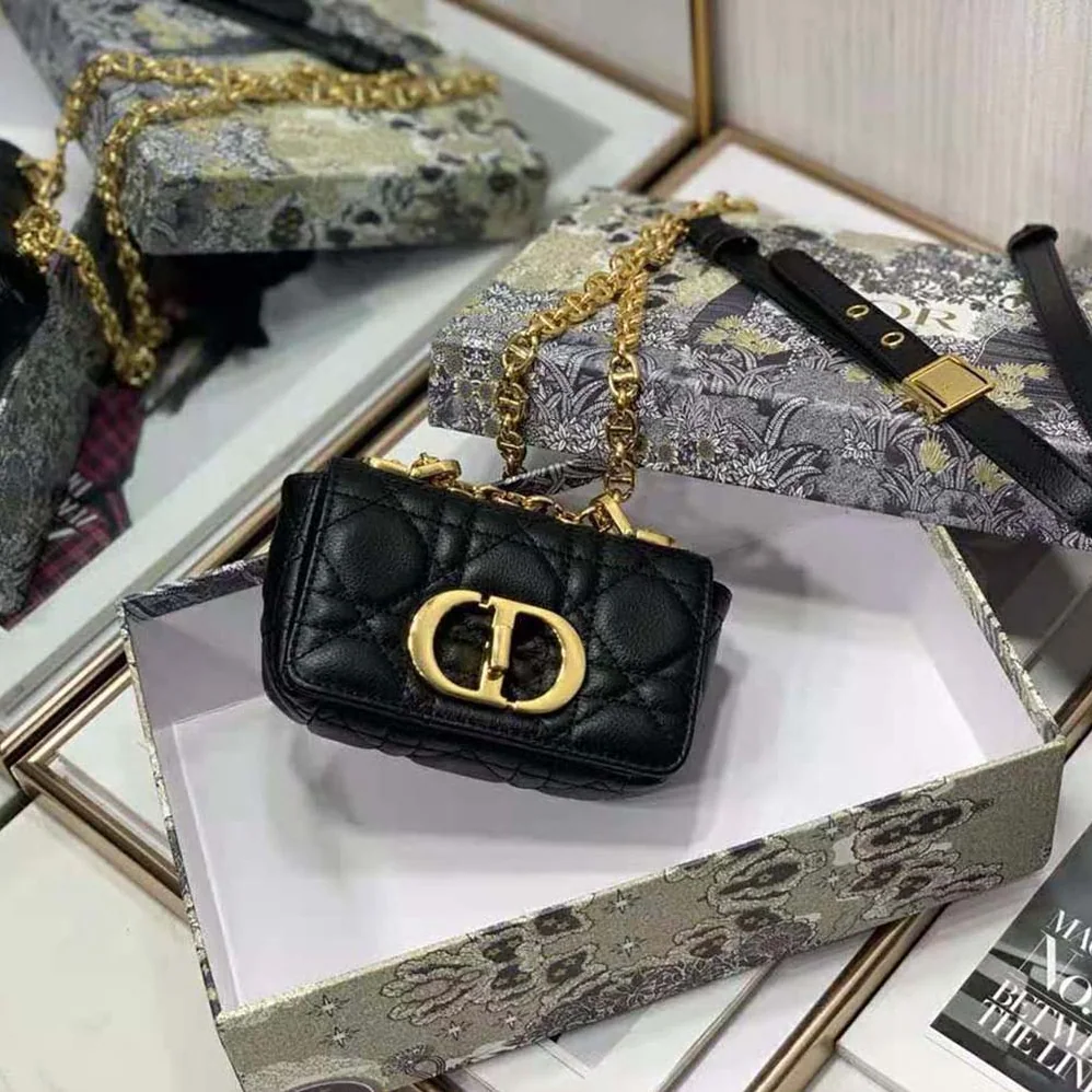 Dior Micro Dior Caro Bag Black Supple Cannage Calfskin for Women