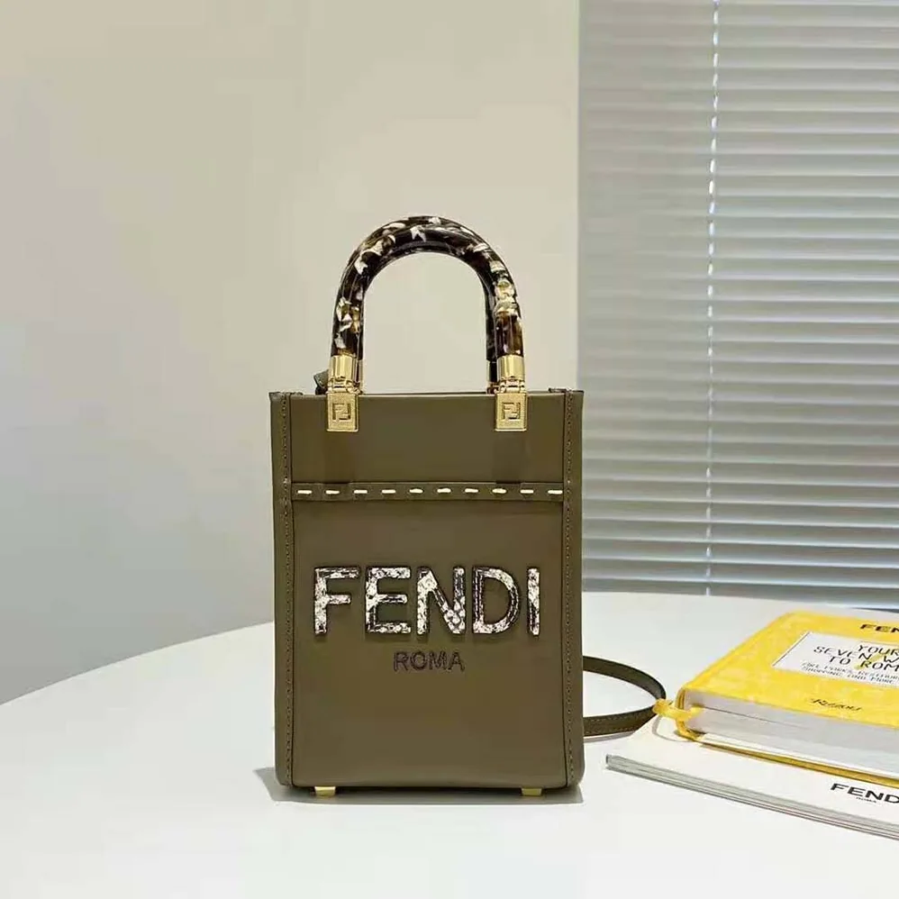 Fendi Mini Sunshine Shopper Gray Leather and Elaphe Mini for Women in Bag Fendi Mini Sunshine Shopper Gray Leather and Elaphe Mini for Women in Bag