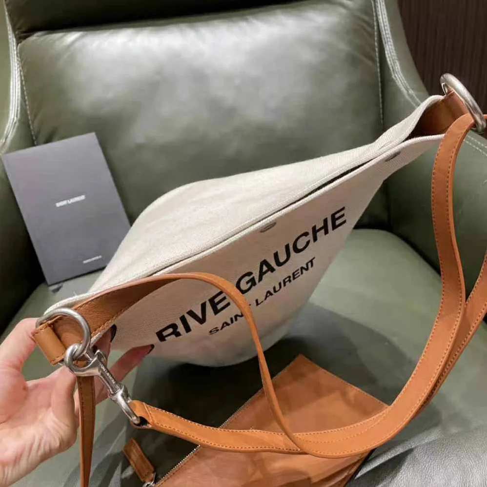 Saint Laurent YSL Rive Gauche Bucket Bag in Linen for Women in Brown
