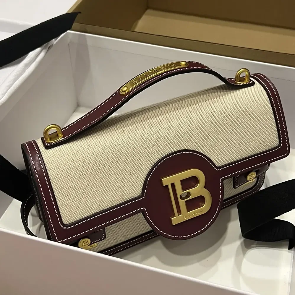 Balmain B Buzz 24 Canvas and Leather Bag for Women Balmain B Buzz 24 Canvas and Leather Bag for Women