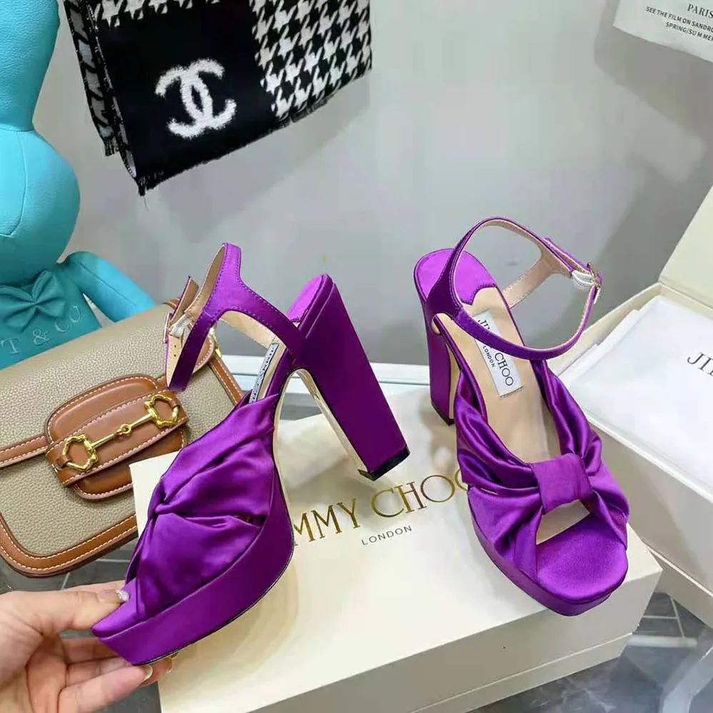 Jimmy Choo Heloise 120 Pink Violet Satin Platform Sandals for Women Jimmy Choo Heloise 120 Pink Violet Satin Platform Sandals for Women