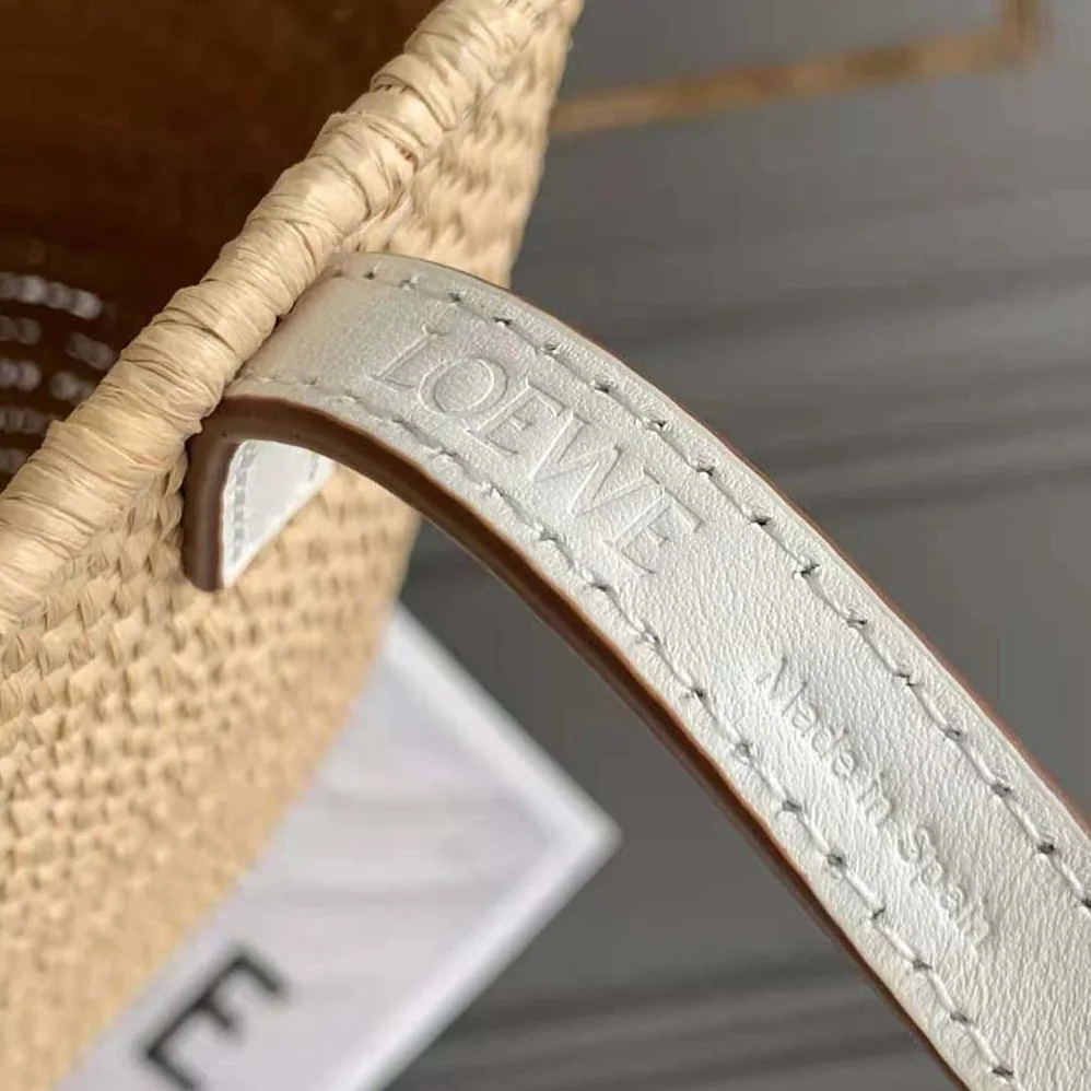 Loewe Small Square Basket Bag in Raffia and Calfskin for Women in White