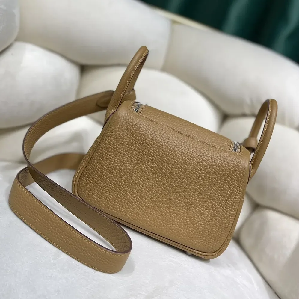 Hermes Lindy Mini 19 in Clemence Leather for Women in Sandy/Silver Hermes Lindy Mini 19 in Clemence Leather for Women in Sandy/Silver