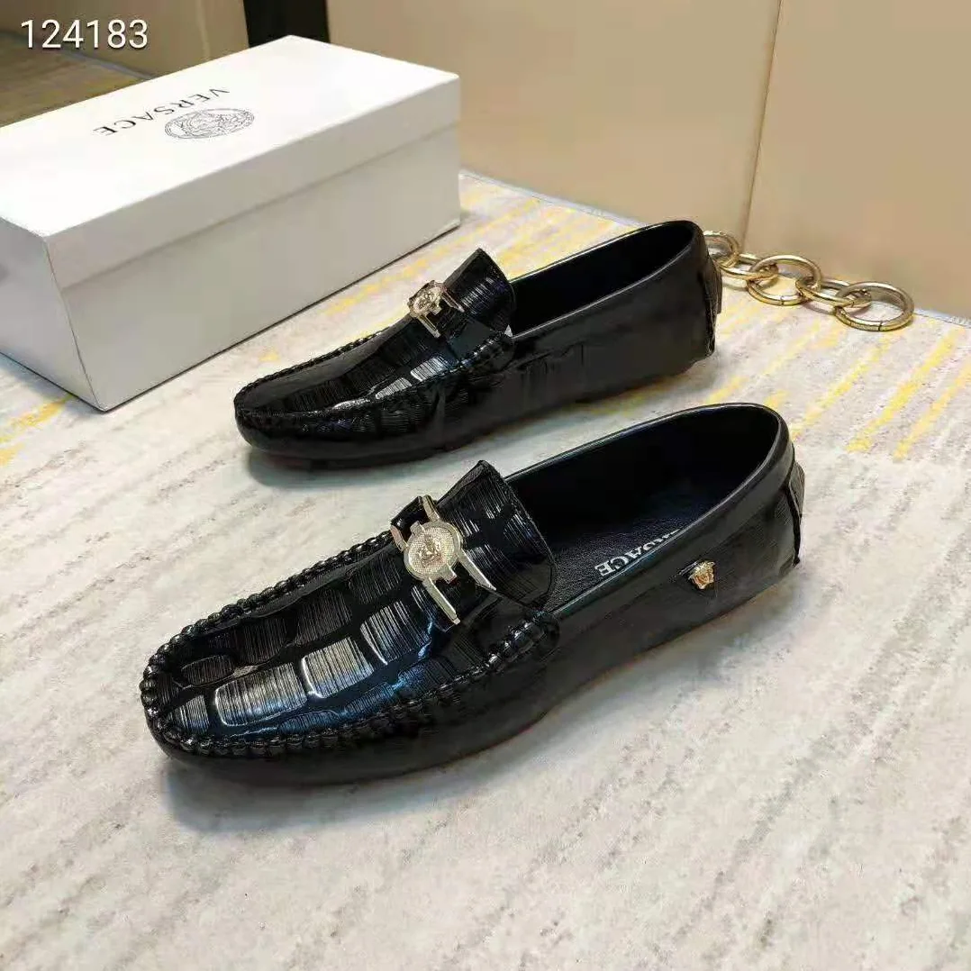 Versace Greca Embossed Driver Shoes for Men in Black