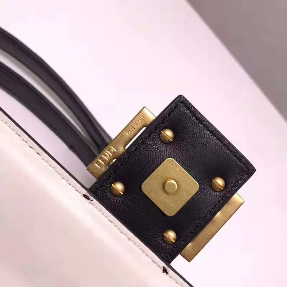 Fendi Baguette Chain Black and White Nappa Leather Bag for Women