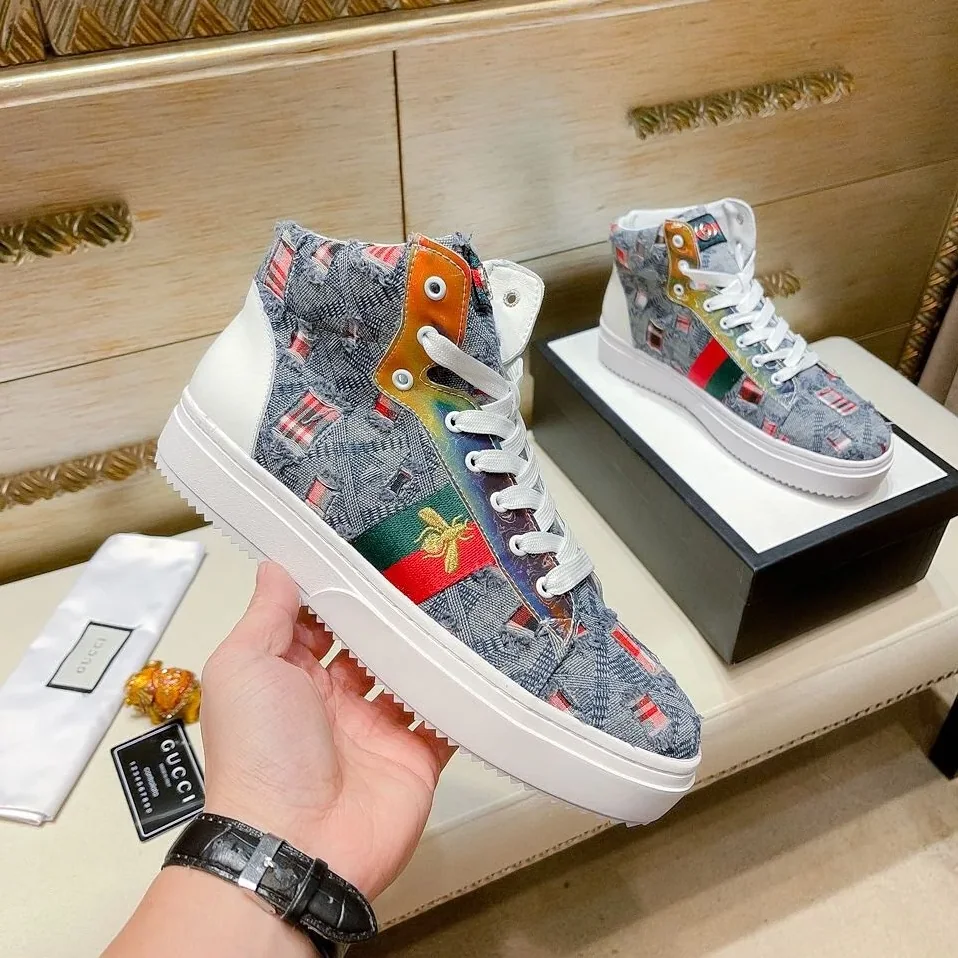 Gucci Basket Jean's High Top With Bee Sneaker Blue for Men Gucci Basket Jean's High Top With Bee Sneaker Blue for Men