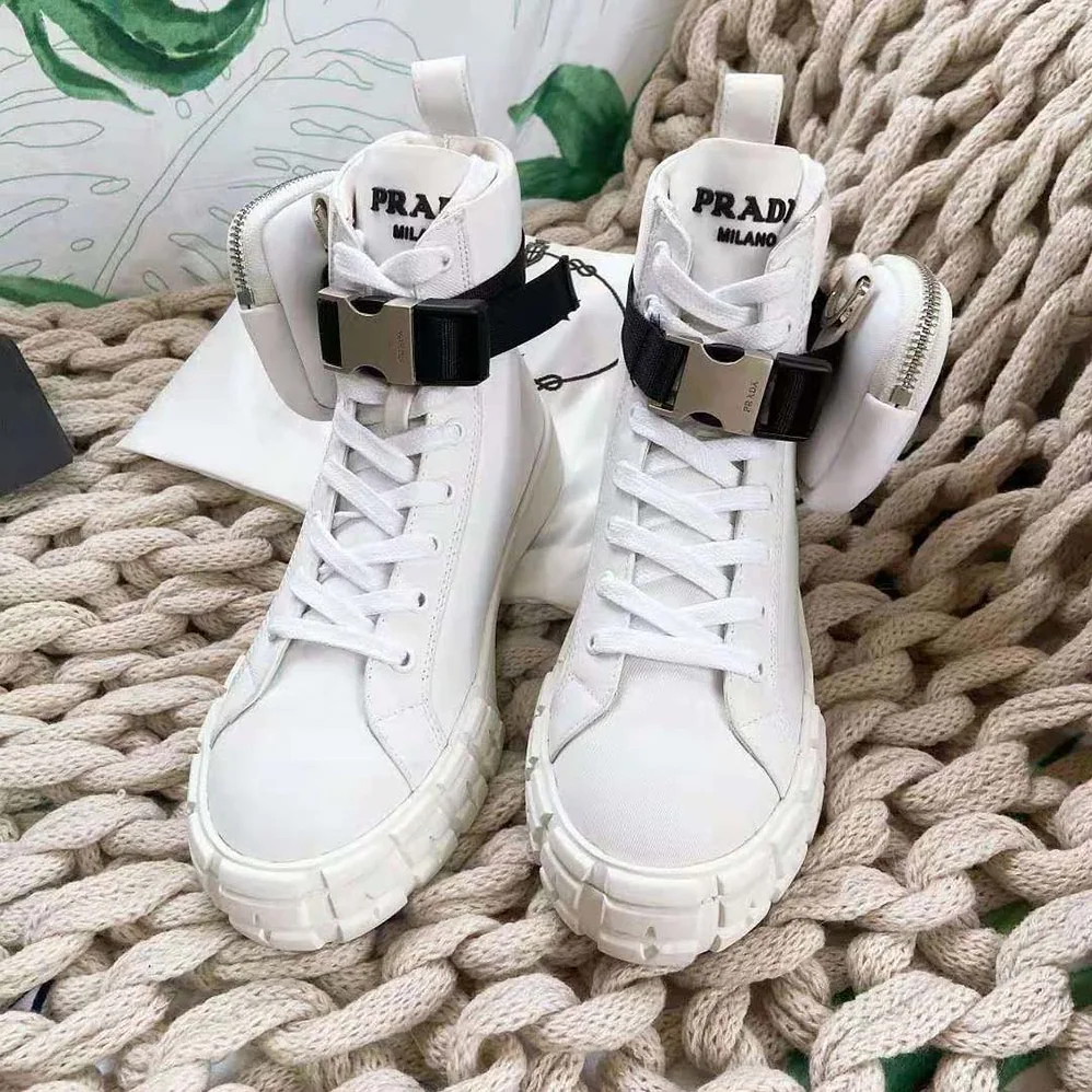 Prada Wheel Re-Nylon High-top Sneakers for Women in White