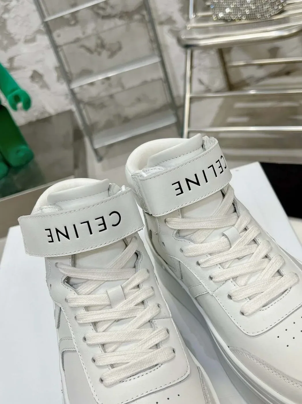 Celine Mid Block Sneakers With Velcro And Wedge White .01OP Celine Mid Block Sneakers With Velcro And Wedge White .01OP