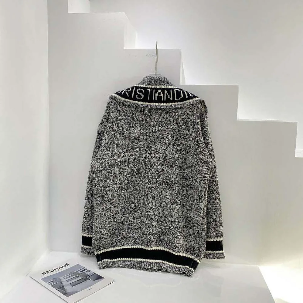 Dior Long Cardigan Navy Blue and White Wool and Cashmere Mouline for Women Dior Long Cardigan Navy Blue and White Wool and Cashmere Mouline for Women