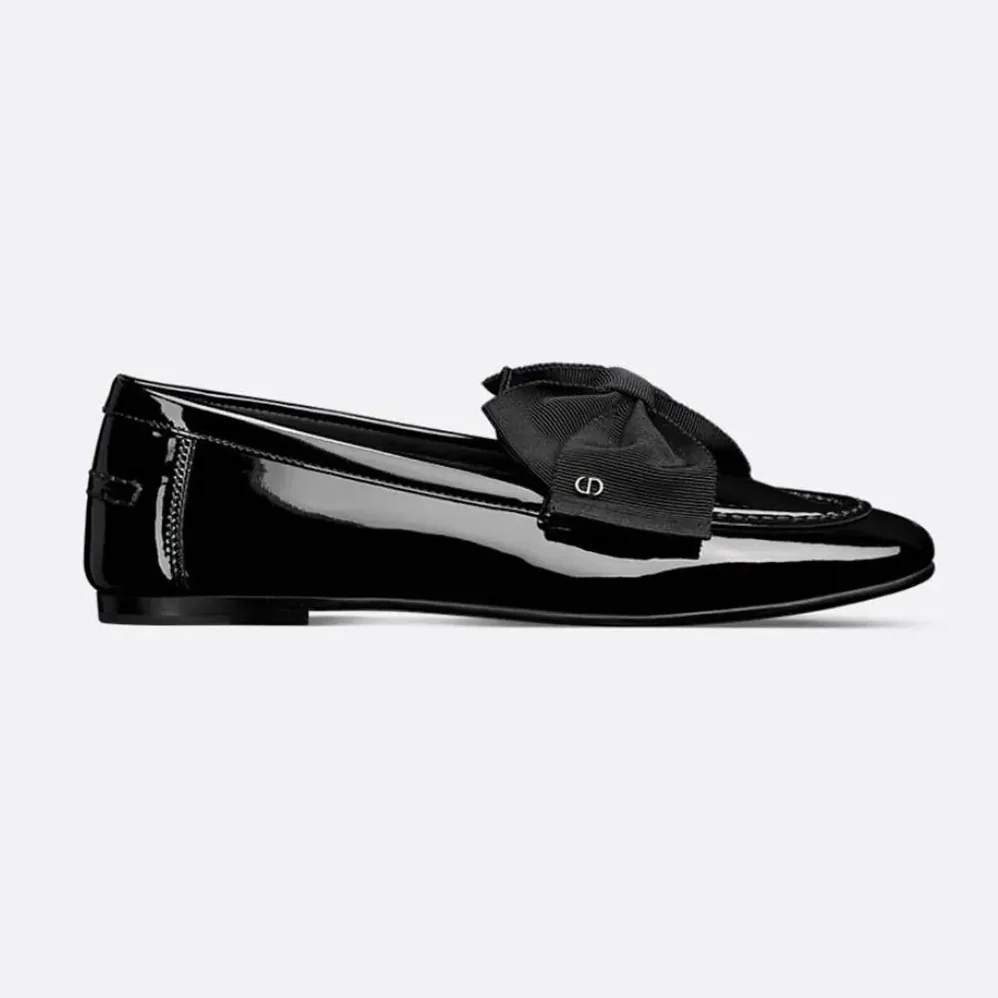 Dior Diorissimo Loafer Black Patent Calfskin and Grosgrain for Women Dior Diorissimo Loafer Black Patent Calfskin and Grosgrain for Women