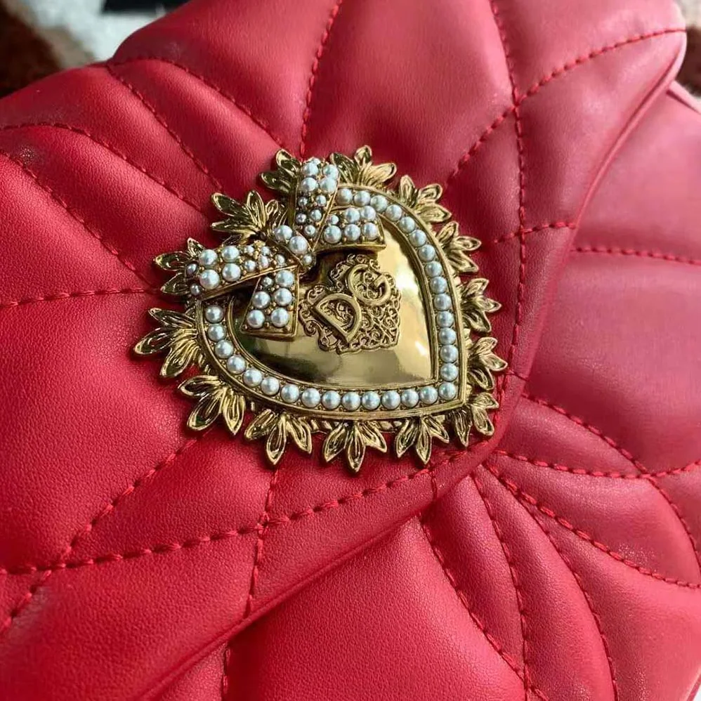 Dolce Gabbana D&G Large Devotion Shoulder Bag in Quilted Nappa Leather for Women in Red