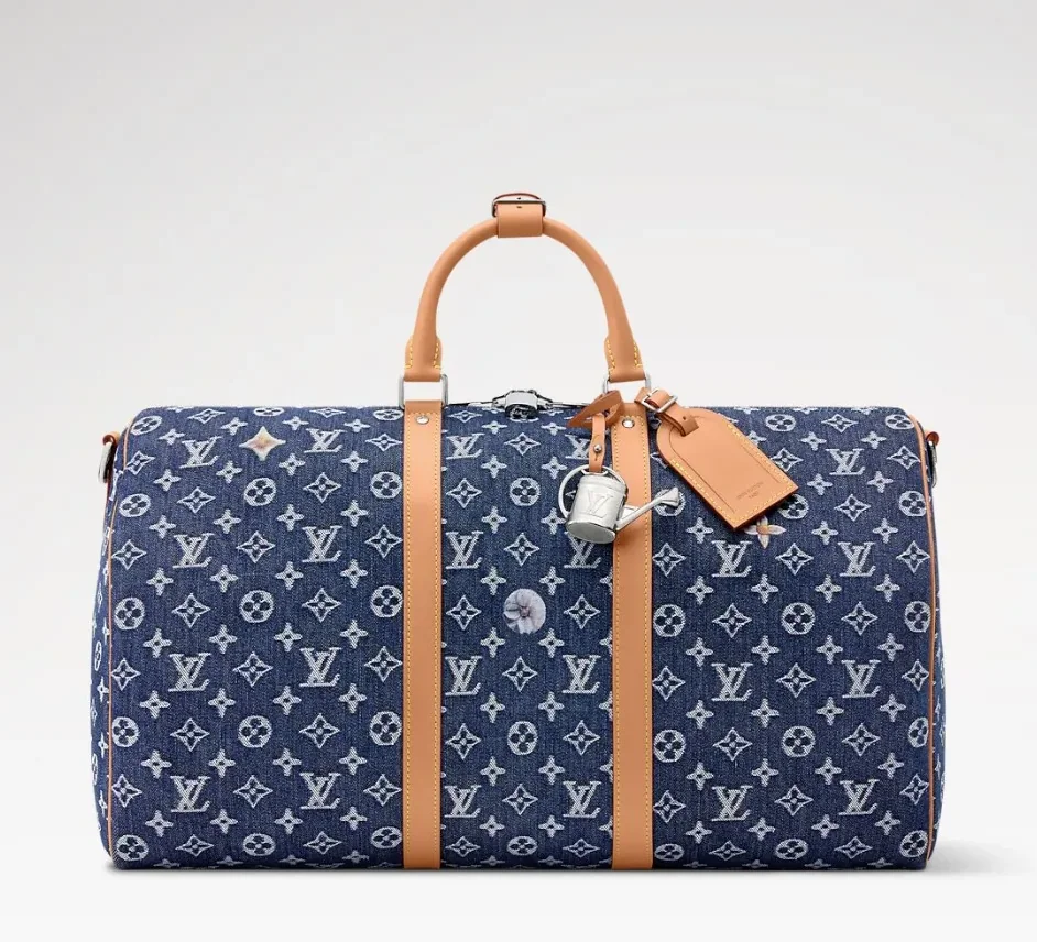 Louis Vuitton Keepall Bandouliere 50 Travel Bag in Blue Denim Silver Hardware
