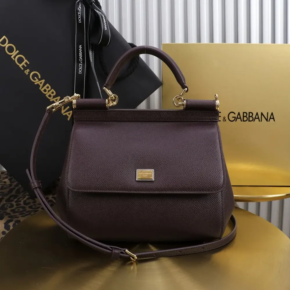 Dolce Gabbana D&G Small Sicily Handbag in Dauphine Calfskin for Women in Burgundy Dolce Gabbana D&G Small Sicily Handbag in Dauphine Calfskin for Women in Burgundy
