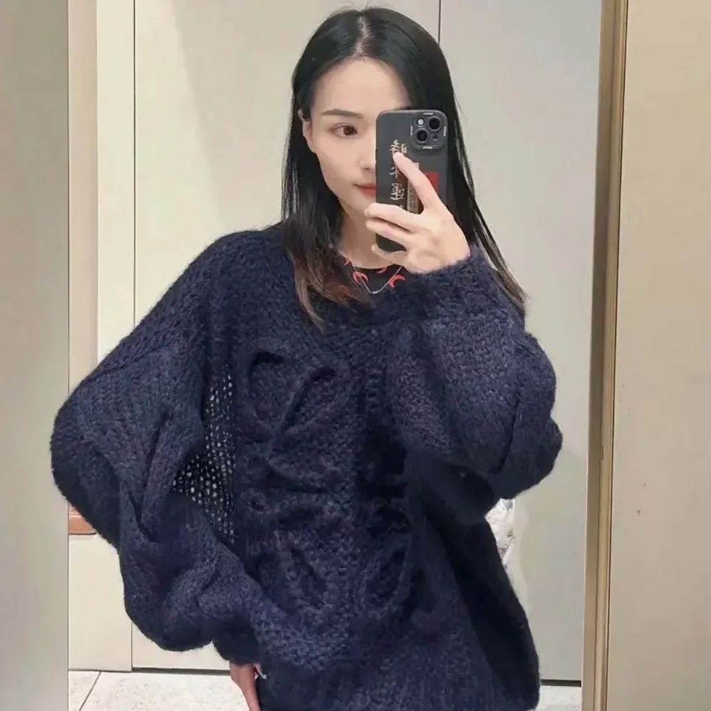 Loewe Anagram Sweater in Mohair for Women in Dark Navy Loewe Anagram Sweater in Mohair for Women in Dark Navy