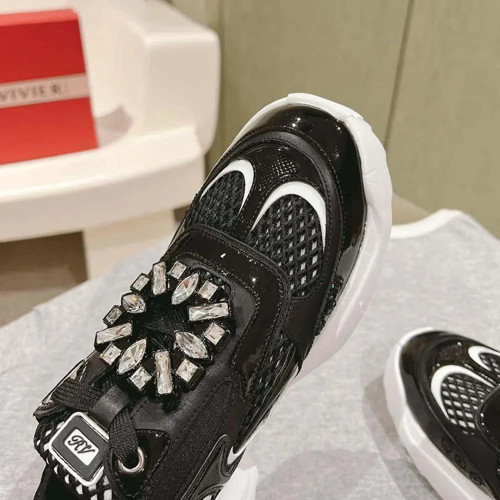 Roger Vivier Viv' on the Run Sneakers in Patent Leather and Fabric for Women in Black Roger Vivier Viv' on the Run Sneakers in Patent Leather and Fabric for Women in Black