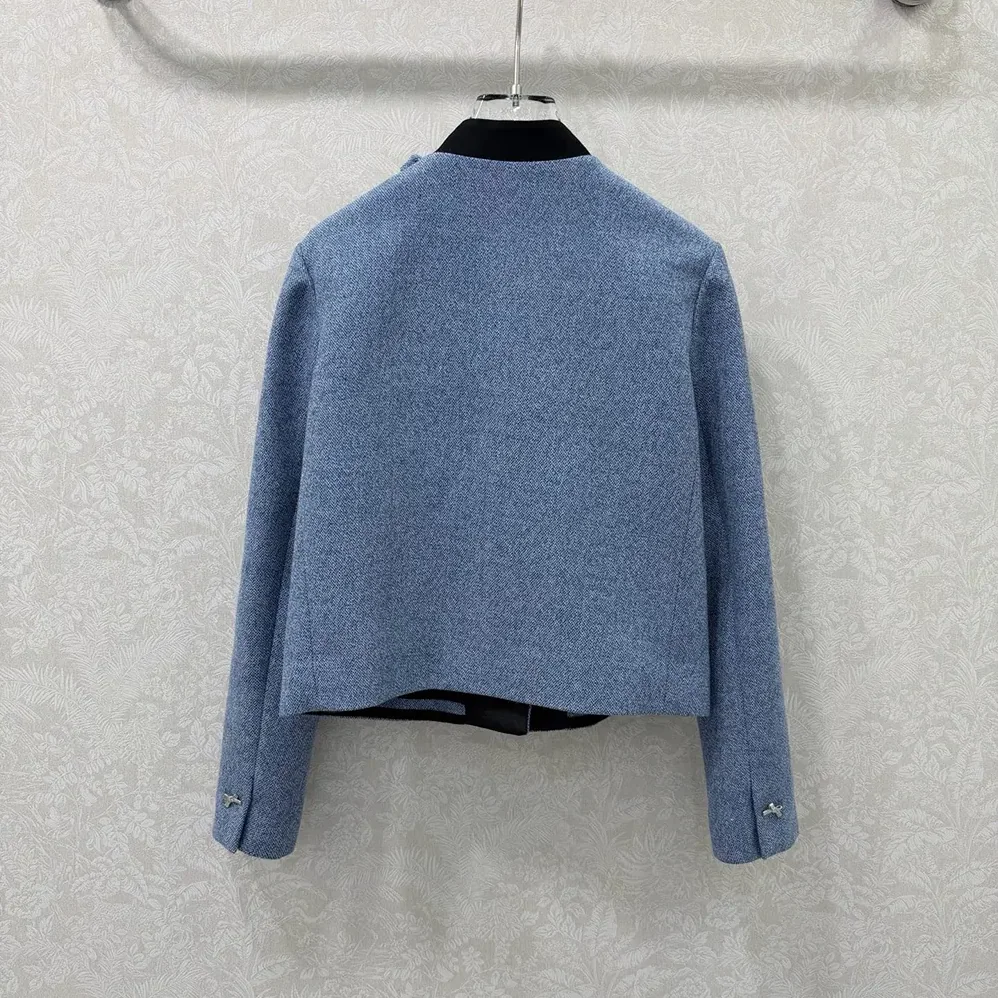 Dior Cropped Jacket Blue Virgin Wool Tweed for Women Dior Cropped Jacket Blue Virgin Wool Tweed for Women