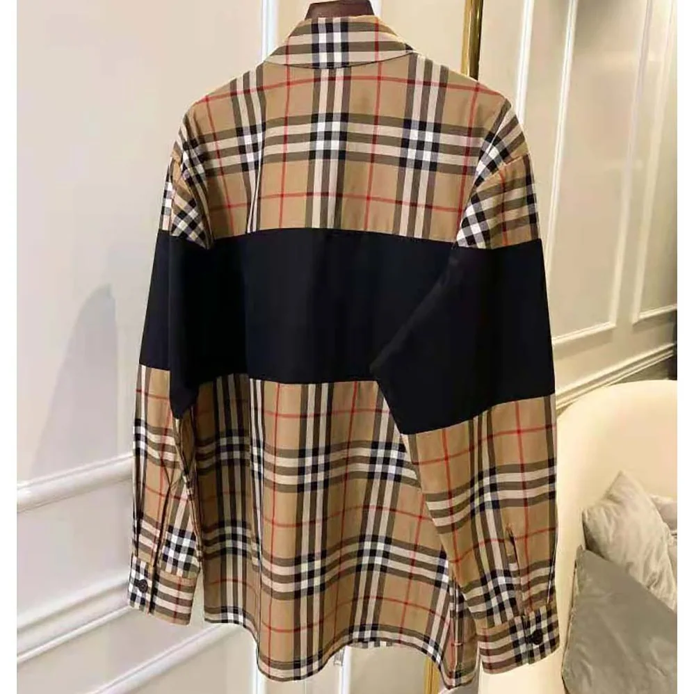 Burberry Contrast Panel Check Cotton Shirt for Women Burberry Contrast Panel Check Cotton Shirt for Women