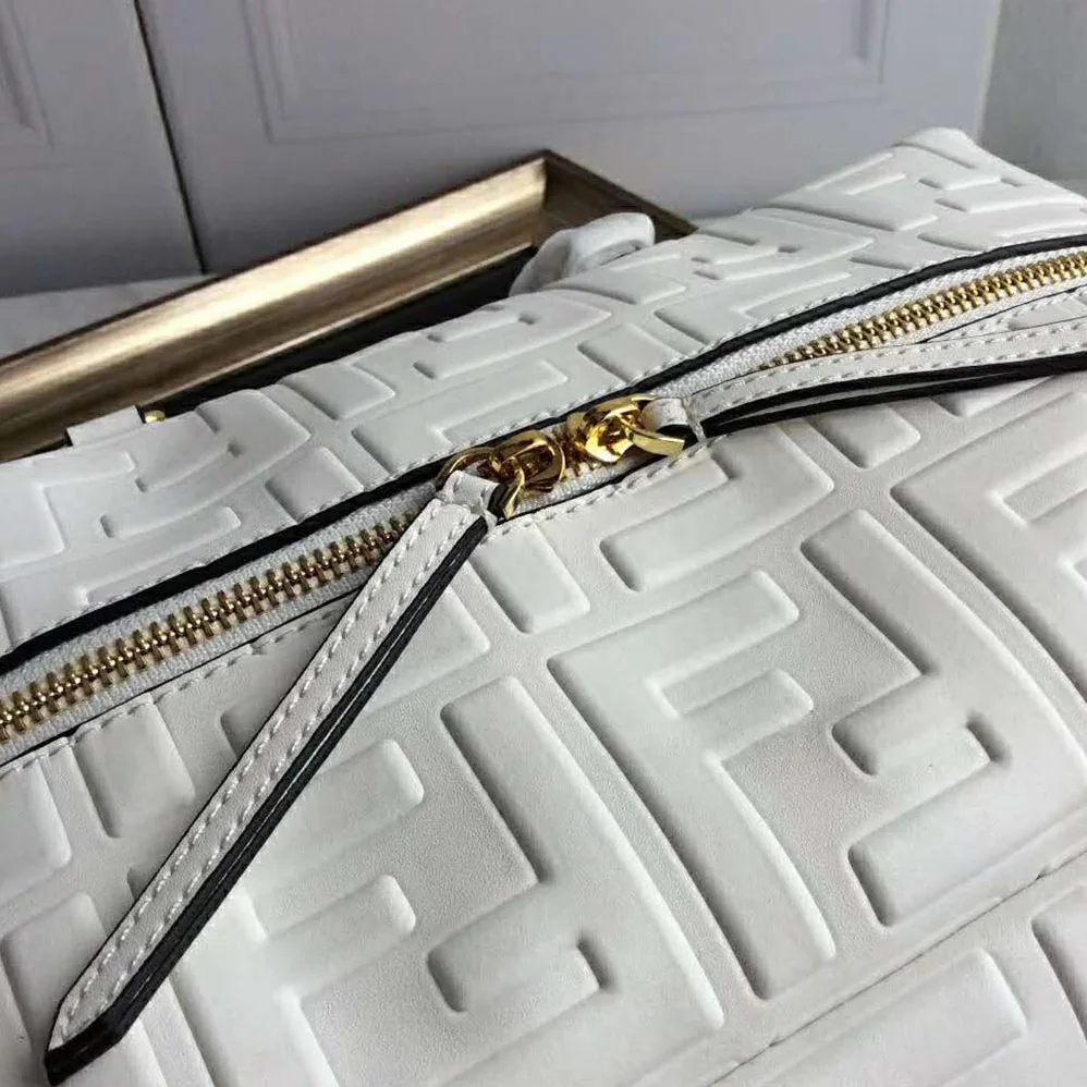 Fendi Small Boston Leather Bag in Large Size for Women in White Fendi Small Boston Leather Bag in Large Size for Women in White
