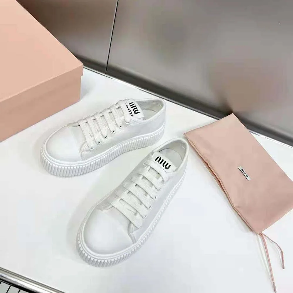 Miu Miu Denim Sneakers EVA Sole with Logo for Women in White