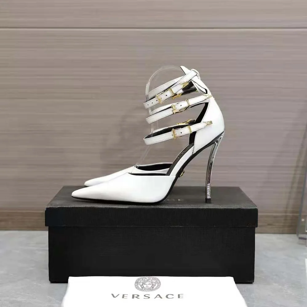 Versace Pin-Point Pumps in Calf Leather for Women in White Versace Pin-Point Pumps in Calf Leather for Women in White