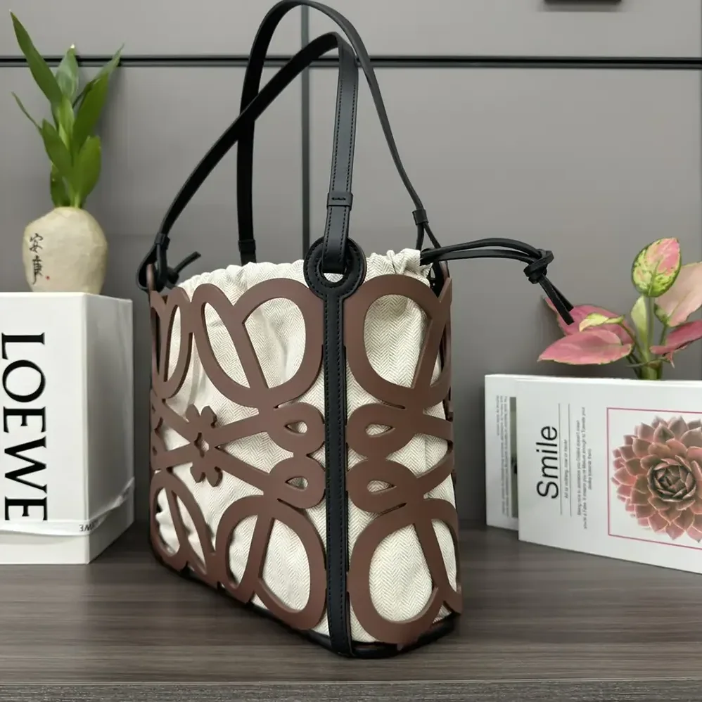 Loewe Small Anagram Cut-out Tote in Calfskin for Women in Tan Loewe Small Anagram Cut-out Tote in Calfskin for Women in Tan
