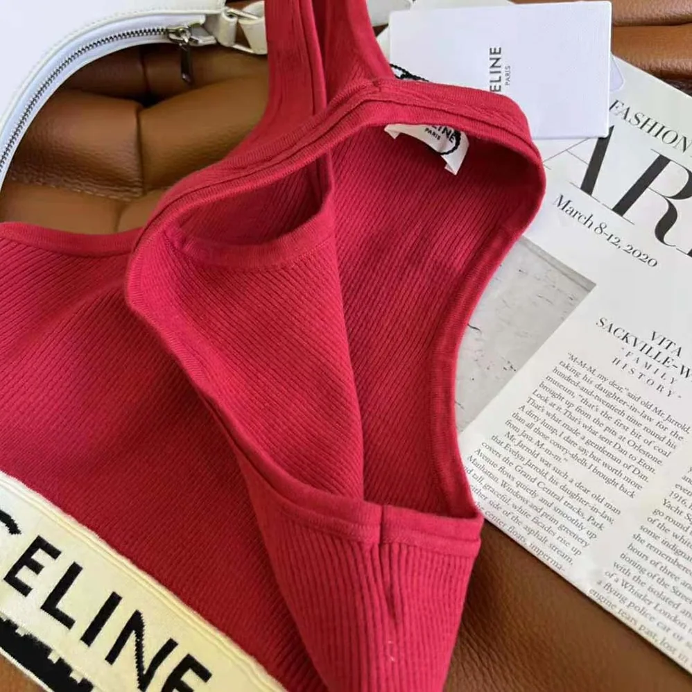 Celine Athletic Knit Bra Top for Women in Red Celine Athletic Knit Bra Top for Women in Red