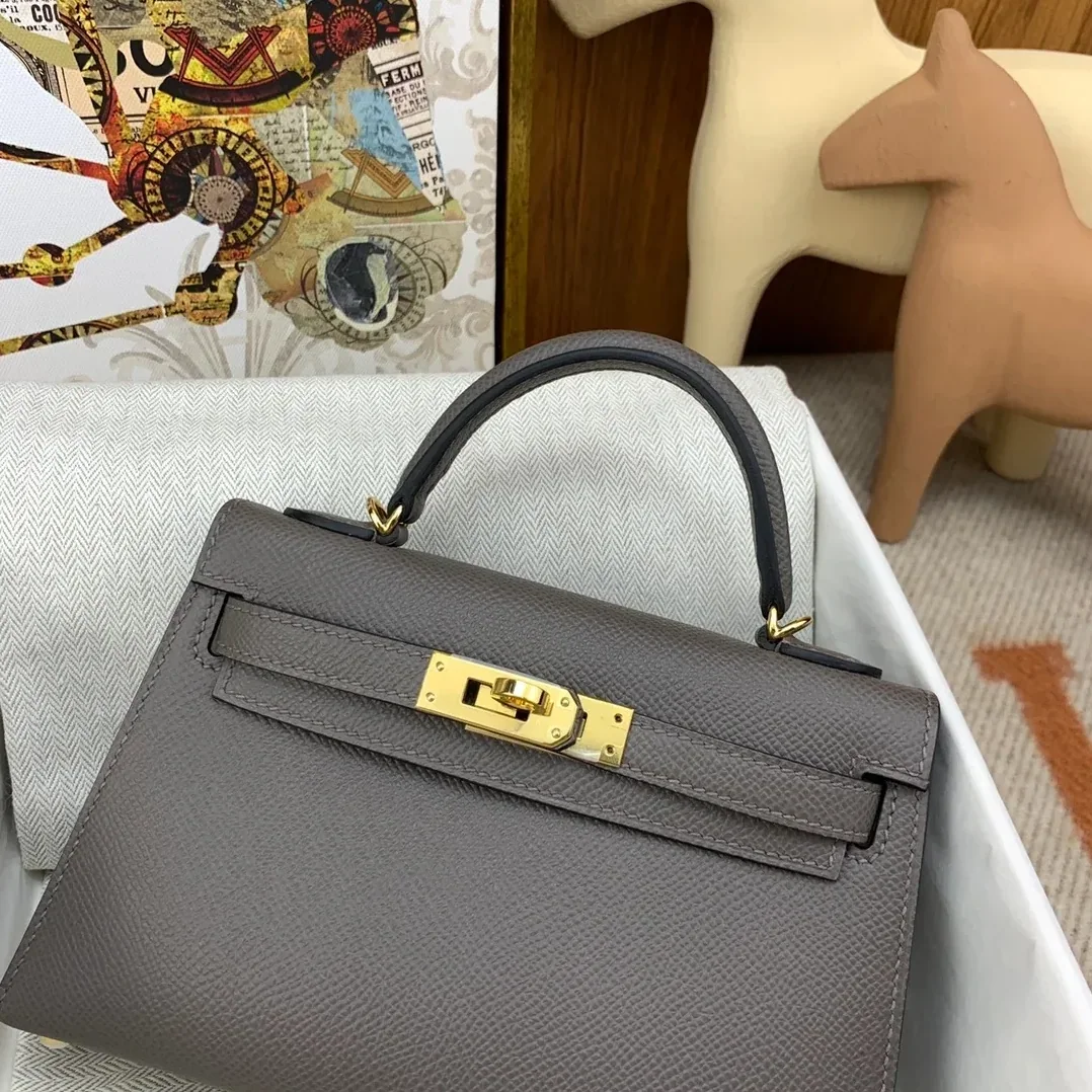 Hermes Kelly Mini Top Handle Bag / Dark Grey Epsom Gold Hardware