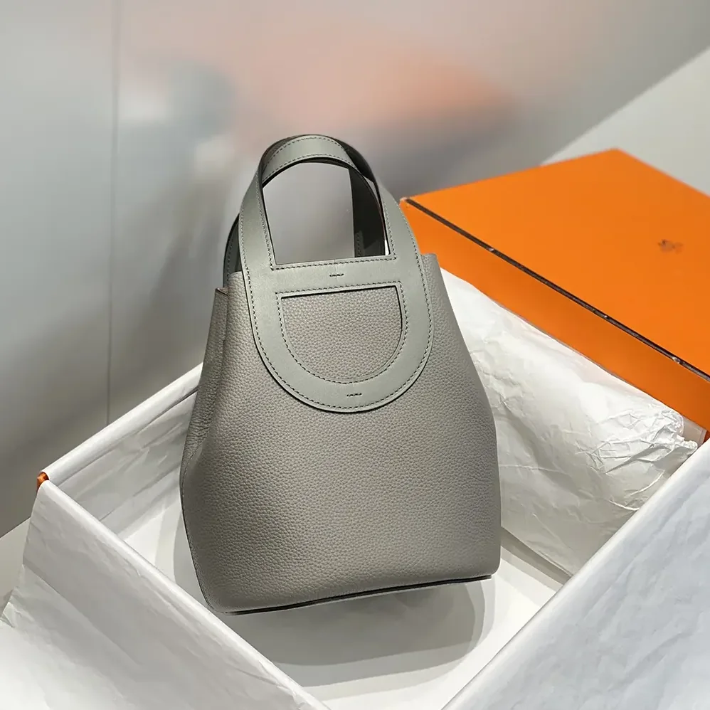 Hermes In the Loop 18 Handbag Clemence Leather for Women in Gray/Gold Hermes In the Loop 18 Handbag Clemence Leather for Women in Gray/Gold