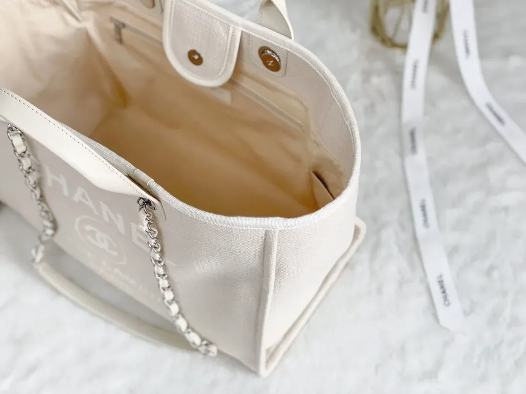 Chanel Shopping Small Tote Bag in Cream Silver Hardware