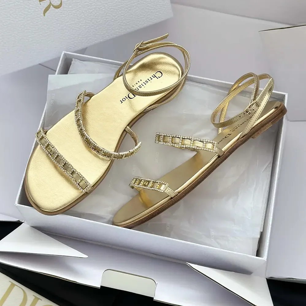 Dior Diorissime Sandal Gold-Tone Laminated Lambskin and Silver for Women in Tone Strass