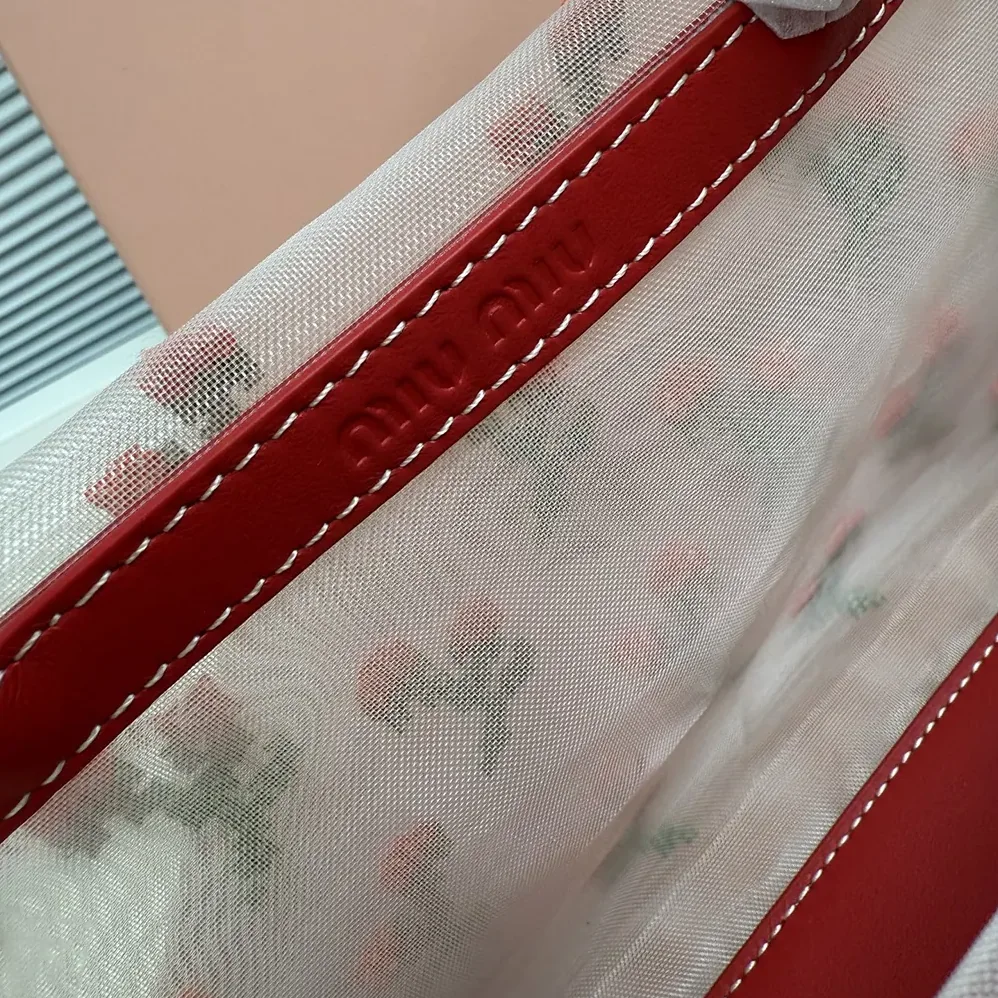 Miu Miu Embroidered Mesh Top-handle Bag for Women in Red Miu Miu Embroidered Mesh Top-handle Bag for Women in Red