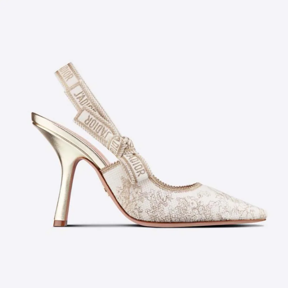 Dior J adior Slingback Pump White and Gold-Tone Toile de Jouy Embroidered Cotton for Women