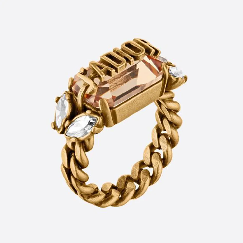 Dior J'Adior Ring Antique Gold-Finish Metal and Multicolor Crystals for Women Dior J'Adior Ring Antique Gold-Finish Metal and Multicolor Crystals for Women