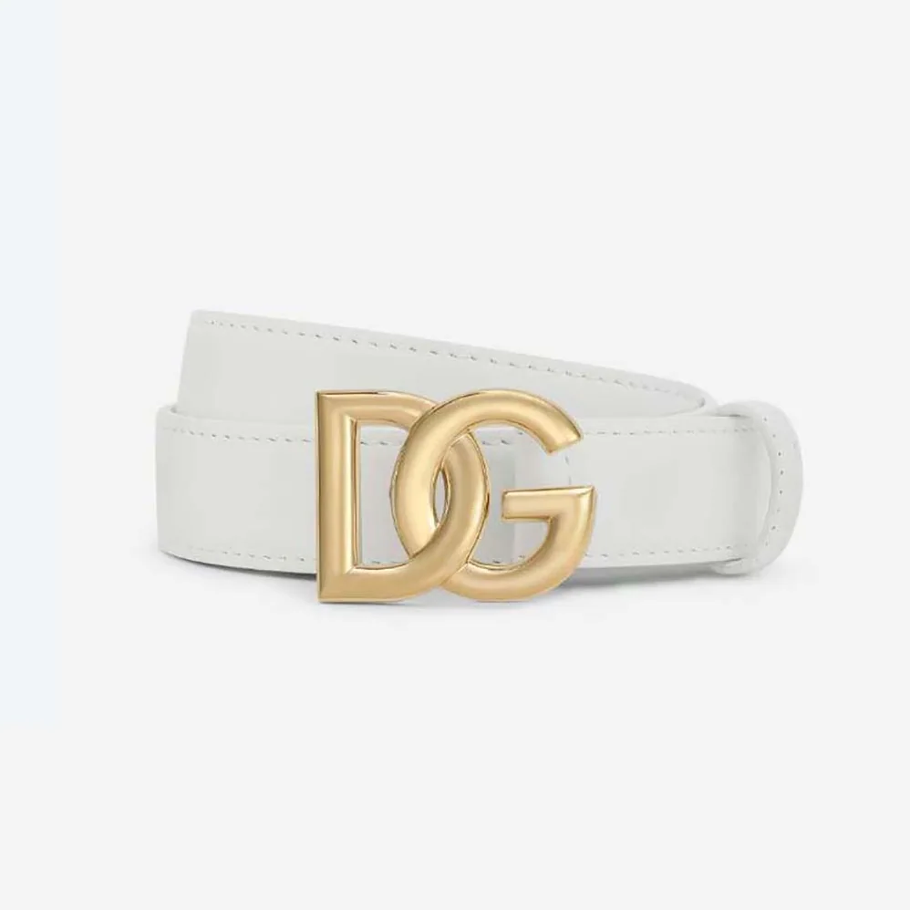 Dolce Gabbana D&G Calfskin Belt with DG Logo for Women in White Dolce Gabbana D&G Calfskin Belt with DG Logo for Women in White
