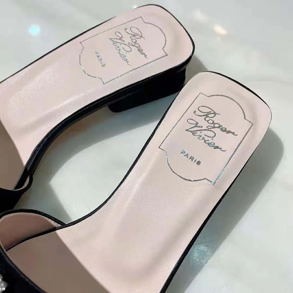 Roger Vivier RV Bouquet Strass Buckle Mules in Satin 2.5cm Heel for Women Roger Vivier RV Bouquet Strass Buckle Mules in Satin 2.5cm Heel for Women