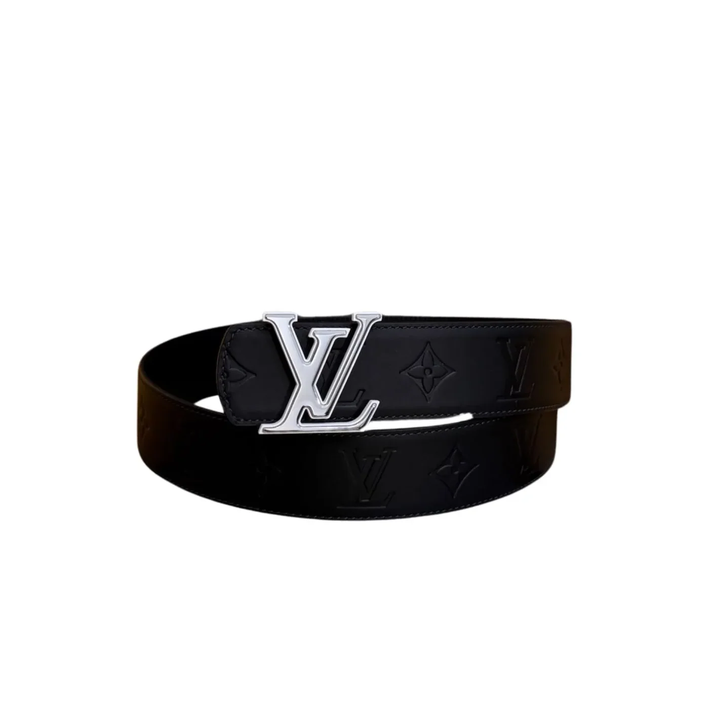 Louis Vuitton LV Initiales Monogram Embossed Leather Belt Black With Silver Buckle Louis Vuitton LV Initiales Monogram Embossed Leather Belt Black With Silver Buckle