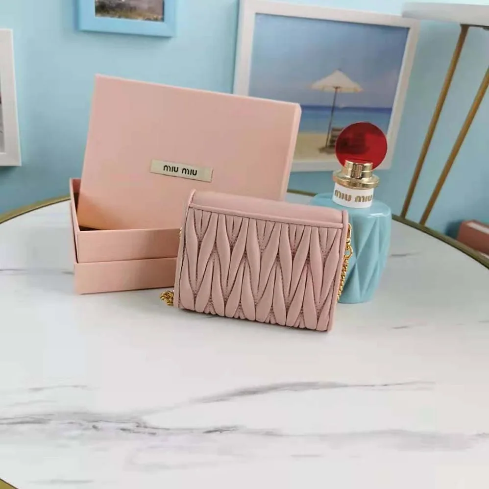Miu Miu Nappa Leather Wallet with Shoulder Strap for Women in Pink