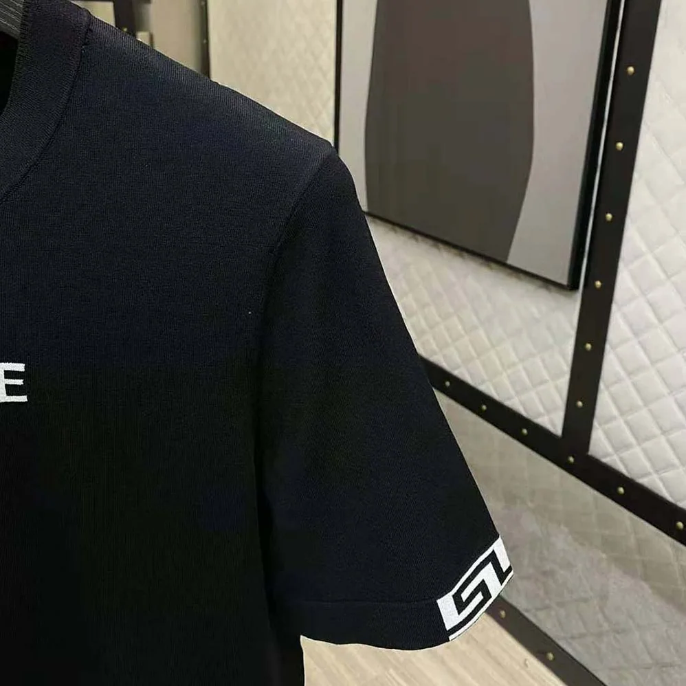 Versace Logo Embroidered T-shirt for Men in Black